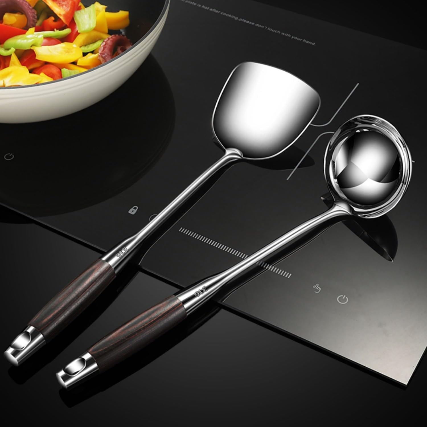 Kitchen Utensil Set of 5, 316 Stainless Steel Anti-scalding Wooden Handle Kitchen Tools Set, Suitable for Kitchen Cooking Restaurant