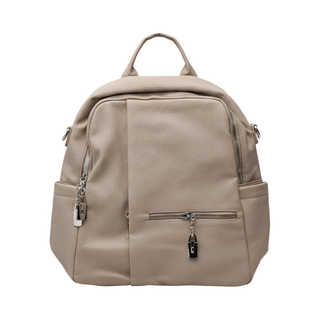 merish Premium Faux Leather Backpack, Beige, Multi-Compartment Design with Silver Zippers, Professional Travel Daypack for Women-picture-23