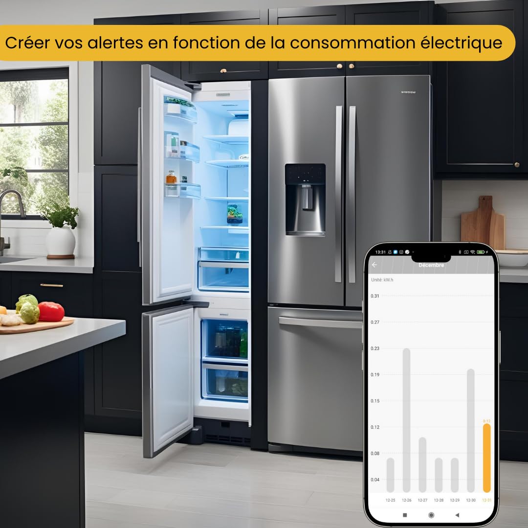 Konyks Priska Duo FR prise double Wi-Fi + BT, contrôle ON/OFF à distance, suivi de la consommation des 2 appareils simultanément, compatible Smartlife et Tuya, Amazon Alexa et Google Home