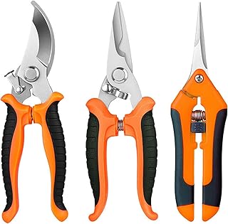 Sécateur de Jardin 3 Pièces, Ciseaux Jardinage, Sécateur Gardena, Sécateur Jardin Professionnel pour Branches, Fleurs, Roses, Bonsaïs, Fruits(Orange)