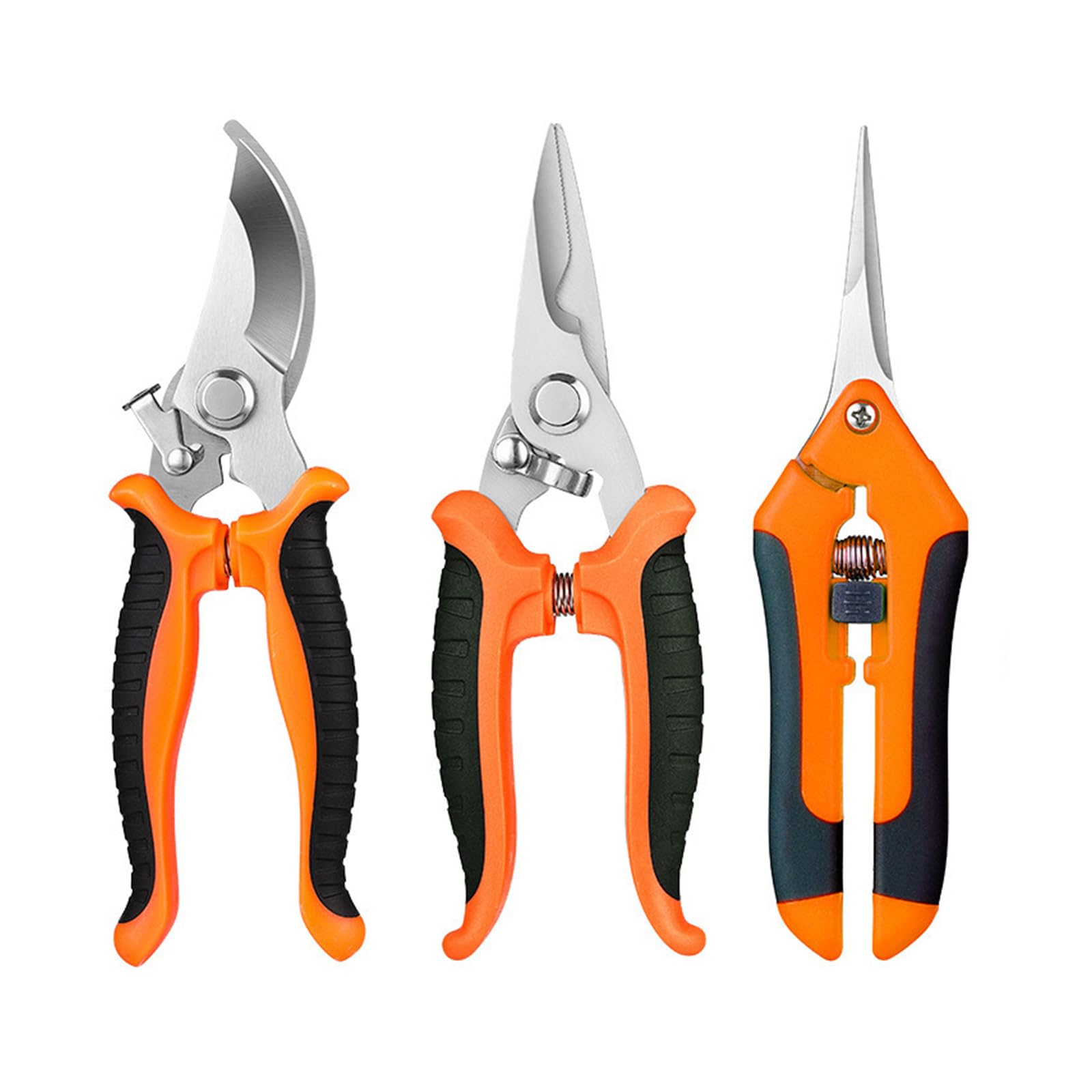3 Piezas Tijeras de Podar de Mano Profesionales Ergonómicas, Tijeras Jardineria para Plantas, Ramas, Flores, Frutas y Verduras, Tijera de podar con Hoja Acero de Bypass, Recta, Precisión (Naranja)