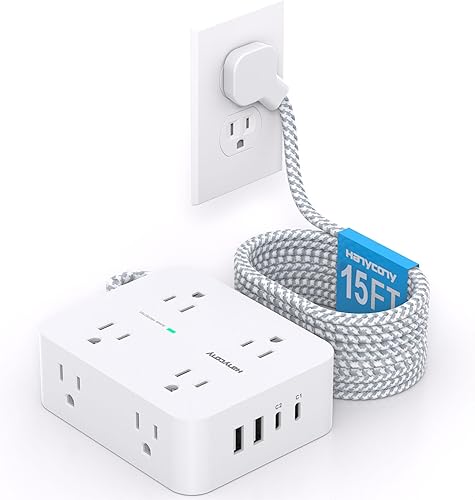 Miniatura 22 de Protector de sobretensiones y tira de alimentación - HANYCONY 8 salidas 4 puertos de carga USB (2 USB C), extensor de enchufe múltiple, cable
