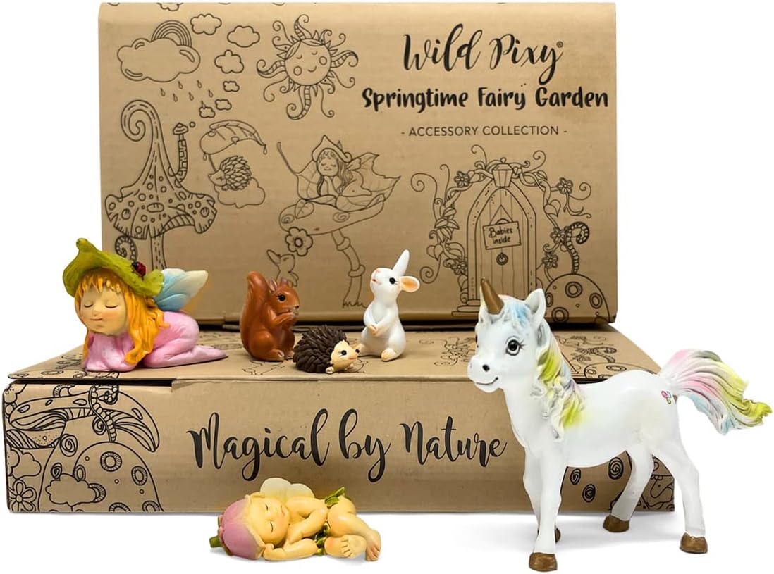 Miniature Baby Fairy Garden Figurine Set – Decorative Fairy Garden Ornaments with Baby Animals & Fairies – Indoor & Outdoor Décor, Presented in Premium Gift Box