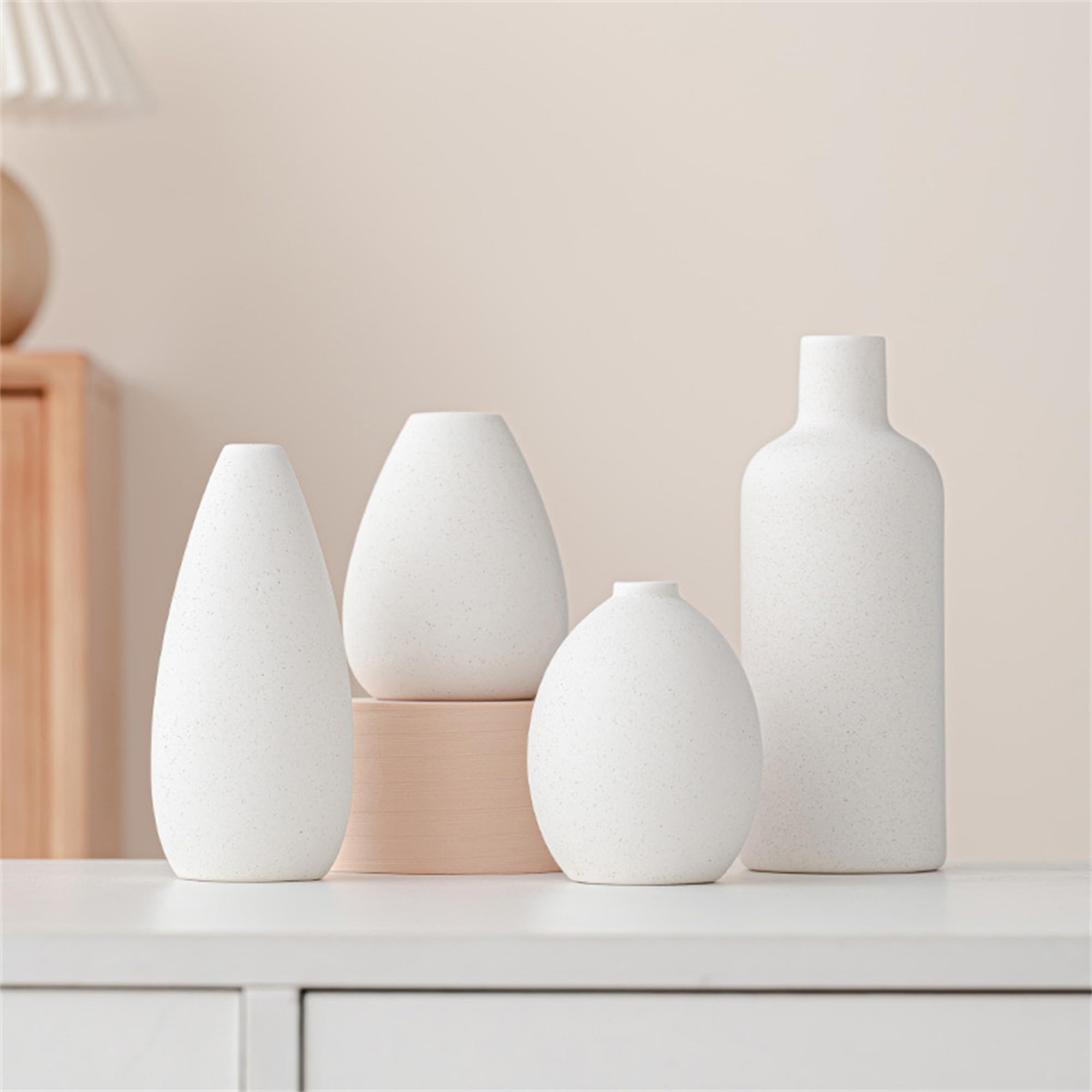 EschurPremium Ceramic Vase Nordic Boho Modern Minimalist Design Flower Vase set of 4 for Elegant Home Décor Wedding Dinner Table Party Living Room Office Bedroom Decorative Gift (Beige)