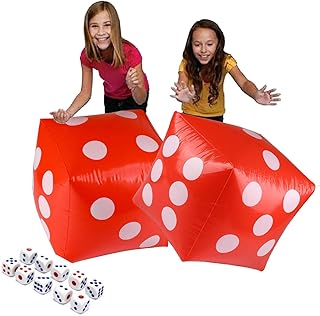 11.8" Jumbo Inflatable Dice, 2pack Outdoor Fun Giant Inflatable Dice Set and 12mm 10pcs Dice for Indoor and Outdoor Broad Game, Ludo and Pool Party (Red)