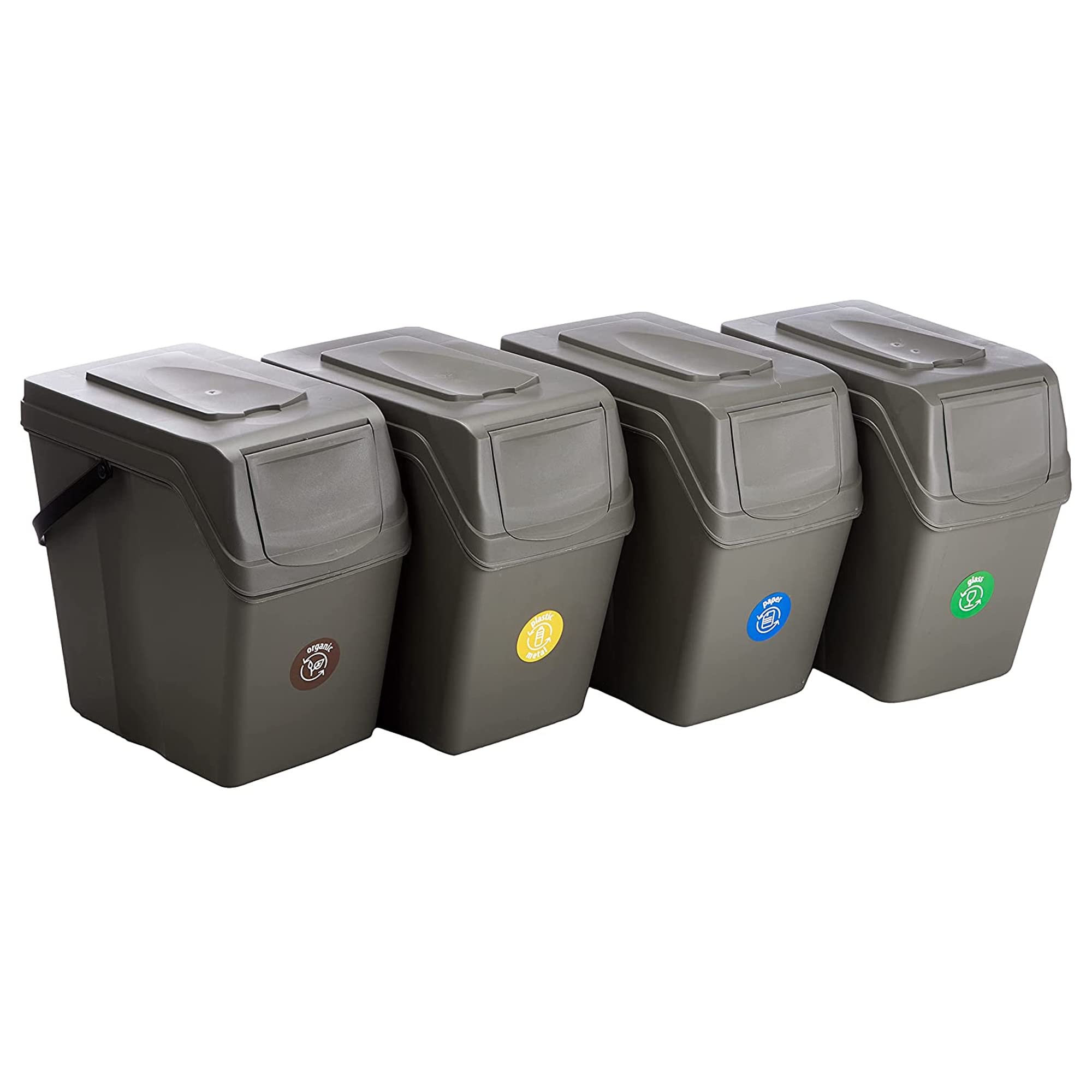 Set de 4 Cubos de Basura KEDEN SORTIBOX para Reciclado, Gris, Volumen 4x25L