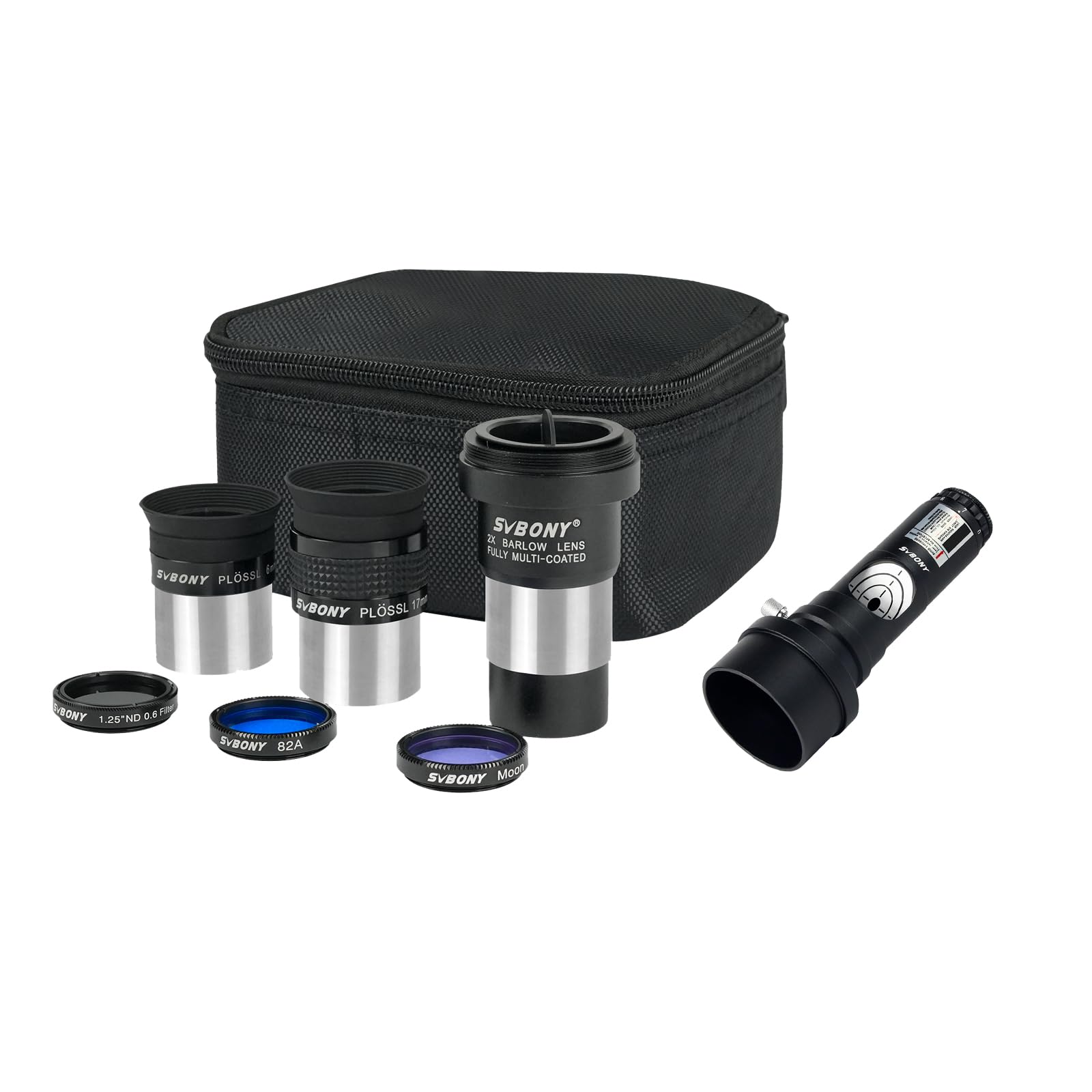 Svbony SV233 Okular Teleskop Set Kuscheln mit Kollimator, 6 mm, 17 mm PLOSSL Okular, 2X Barlow Linse, Mond, ND4, 82A Farb Filter, mit Einer Tragbaren Tasche, für Astronomische Visuelle
