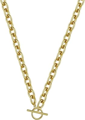 Gold Chunky Necklace for Women 14K Gold Plated Chain Clasp Toggle Necklaces Paperclip Statement Link T-Bar Clasp Dainty Gold Necklace Jewelry Gifts