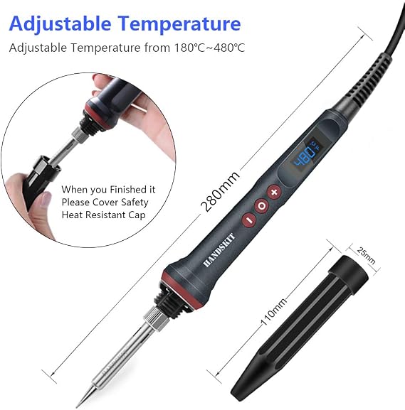 Electronics Soldering Iron Kit, [Upgraded] Soldering Iron 110V 90W LCD Digital Portable Soldering Kit 180-480C(356-896F), Welding Tool with ON/OFF Switch, Auto-sleep, Thermostatic Design | 6 900M Soldering Tips: 1 Pre-Installed, 5 Additional, Solder Wire, Soldering Iron Stand with Sponge, Tip Cap, PCB Repair, DIY