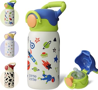 BOTTLE Childrens Water Bottle, 16.9 fl oz 500 ml, Stainless Steel, Vacuum Double Layer, Cold Retention, Straw Included, Handle, Direct Drinking, Cute, Kids, Water Bottle, School, Kindergarten
