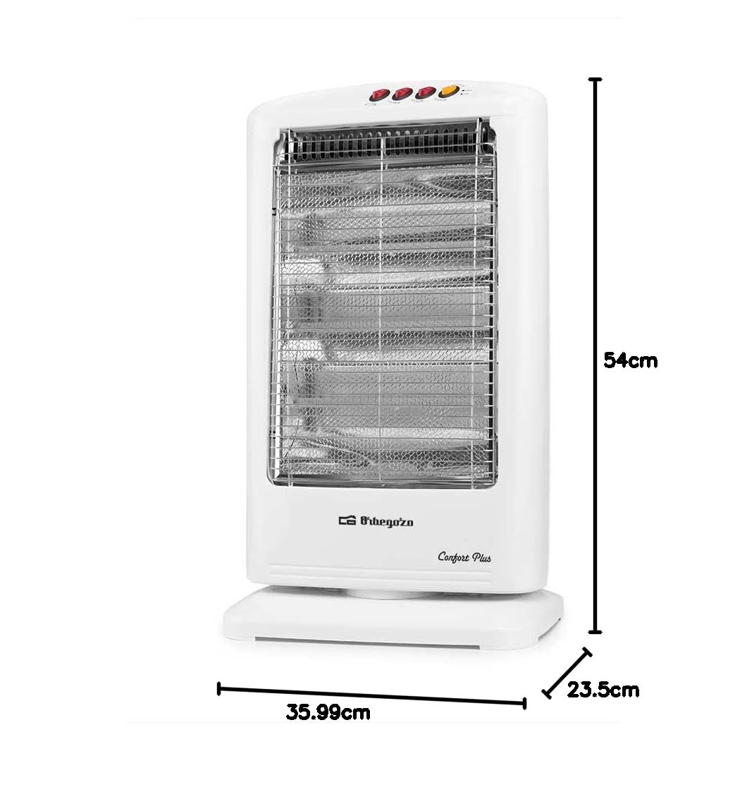 Orbegozo BP 0303 B, Estufa halógena, 3 niveles de potencia, 1200 W, emisión instantánea de calor, antivuelco, asa facil transpoerte, sistema oscilación automática, color blanco