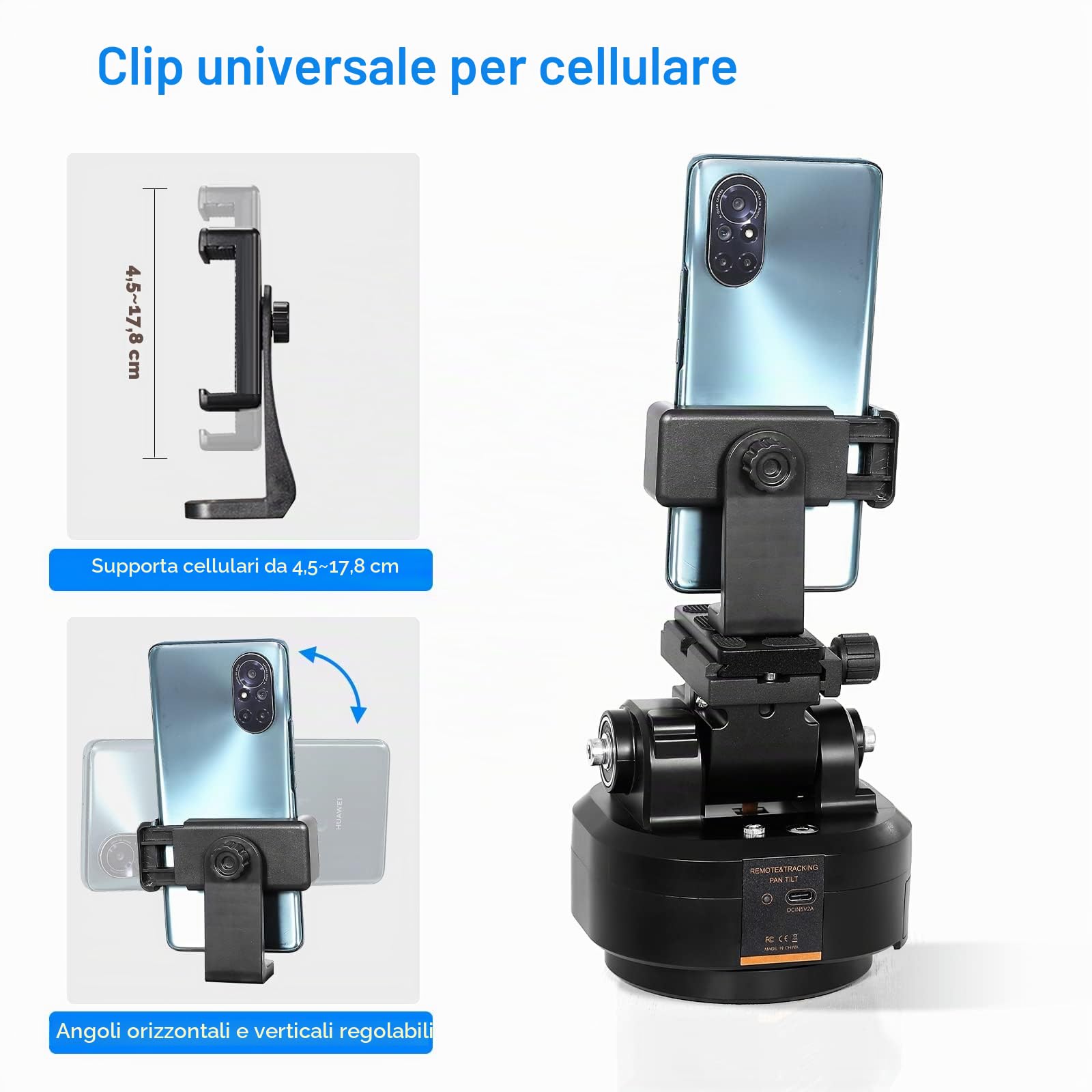 Soonpho M6 Auto Face Tracking Motorized Rotating Panoramic Tripod Head, AI Smart Face Body Tracking Remote Control Pan Tilt Head con telecomando e clip per cellulare