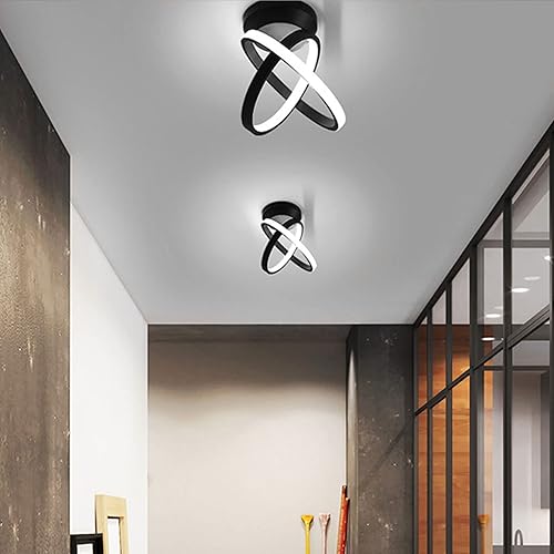 Miniatura 3 de Lámpara de techo LED negra, 6000 K, moderna lámpara de techo LED de diseño creativo de metal para sala de estar, dormitorio, pasillo, pasillo,