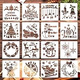Weihnachts Malen Scrapbooking, 16 Stück Weihnachten Schablonen Set, Weihnachts Zeichenschablonen, Weihnachten Schneeflocke Schablone, für Scrapbooking Fotoalbum, DIY Weihnachtsdekoration