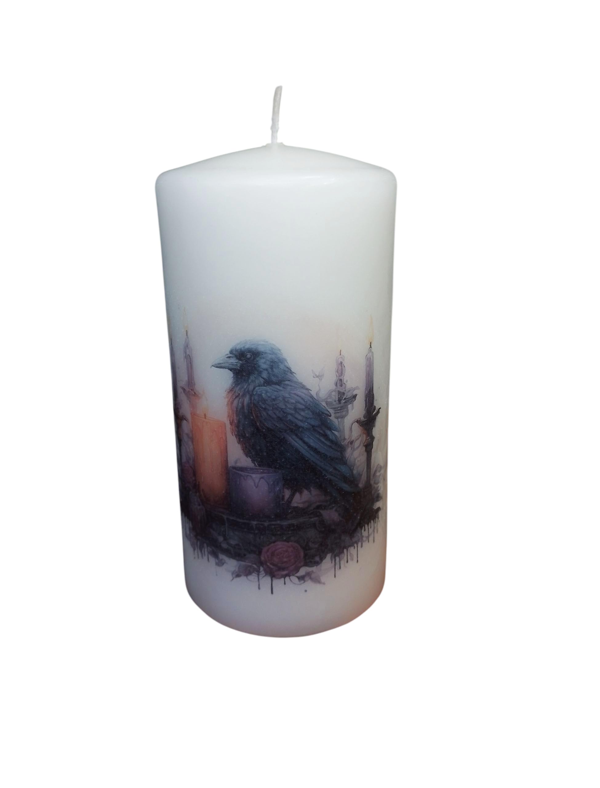 Gothic Raven Moon Pillar Candle Decorative Scentless Wax Unique Halloween Witchcraft Gothic Decor Altar Pegan Wiccan Ritual Scenes Mysterious Magical Vibe (Raven and Candle)