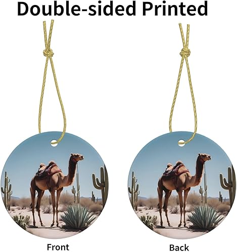 Miniatura 3 de Desert Cute Camel Round Ceramic Pendant with Hole and Gold Rope for Christmas and New Year Hanging Decoration at Home