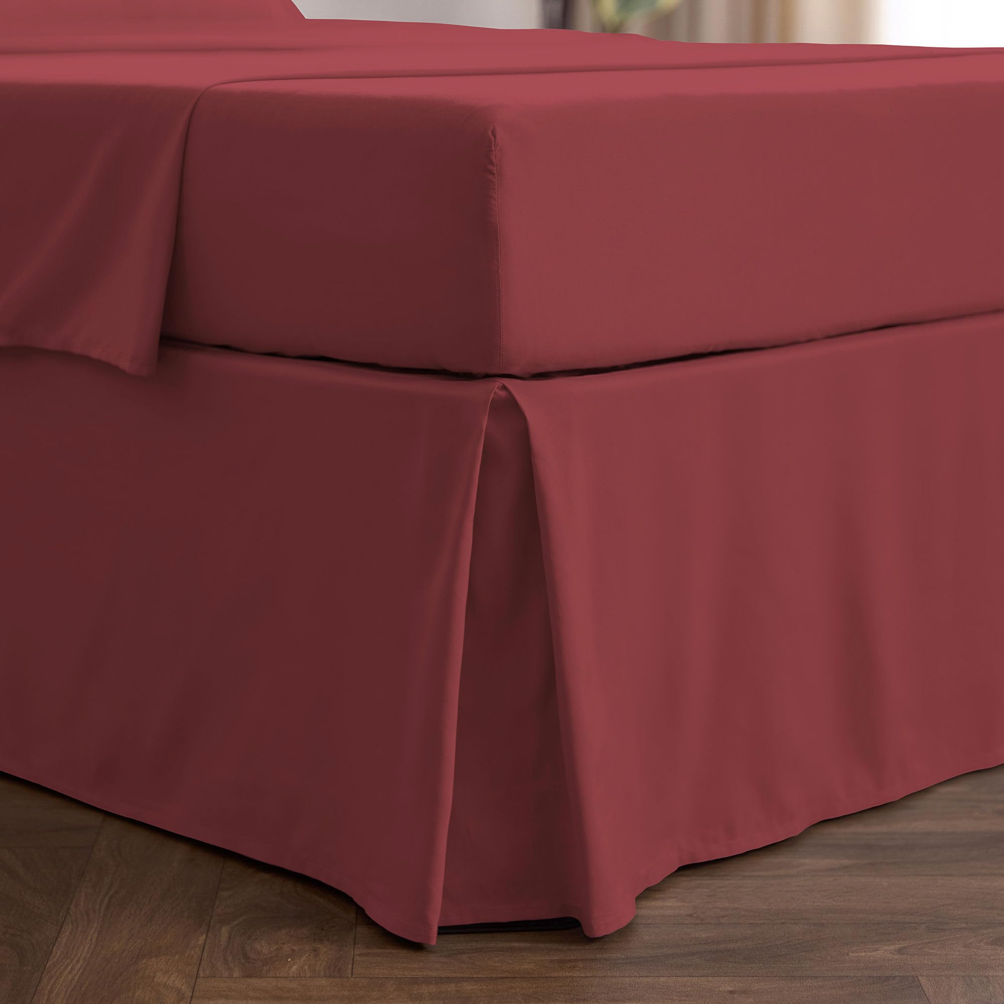 Mellanni Bed Skirt King Size - 15-Inch Tailored Drop Pleated Dust Ruffle - 1800 Soft Double Brushed Microfiber Bedding - Easy Fit, Hypoallergenic, Wrinkle, Fade, Stain Resistant (King, Burgundy)-image-4