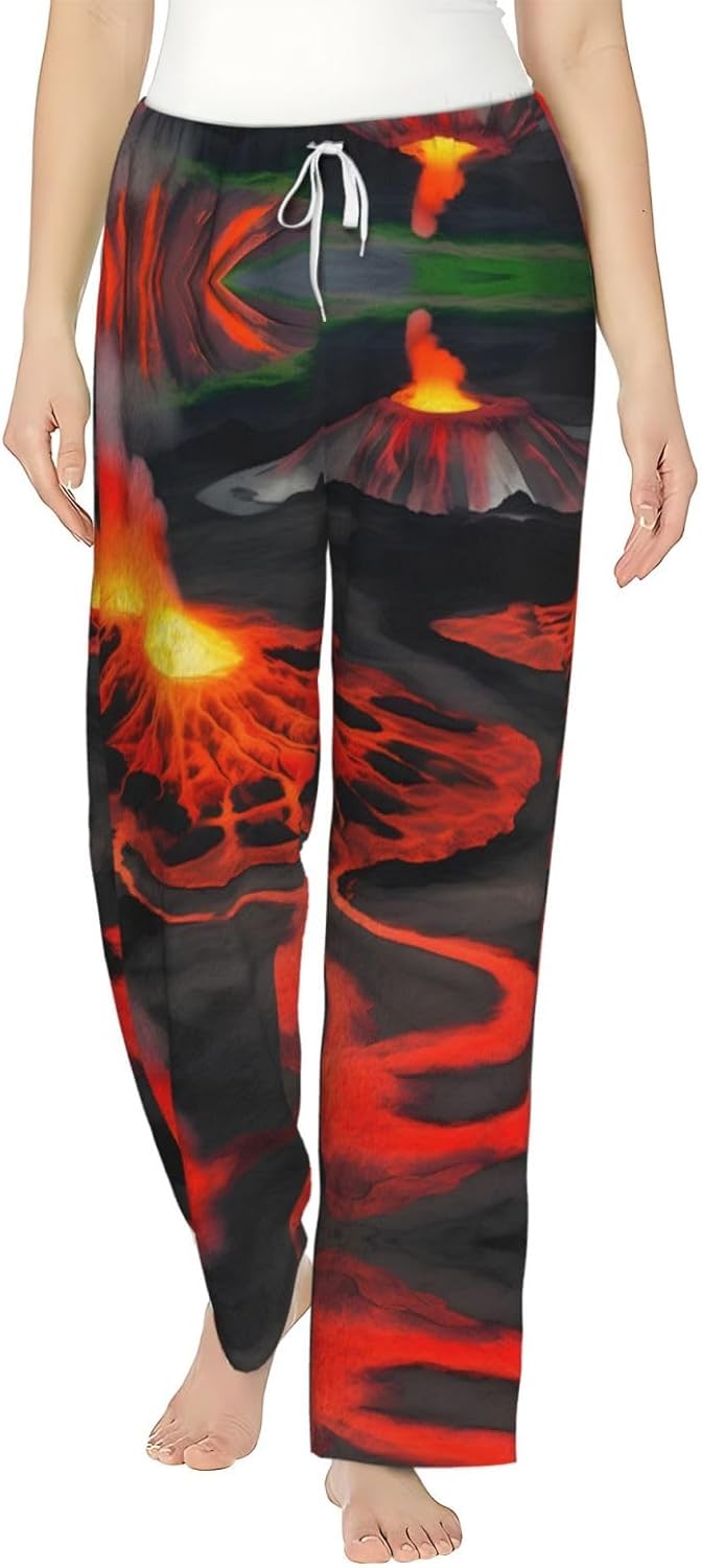Kilauea Volcanos Print Cozy Christmas Pajama Pants,Flannel Pajama Bottoms,Cater To Various Body Types