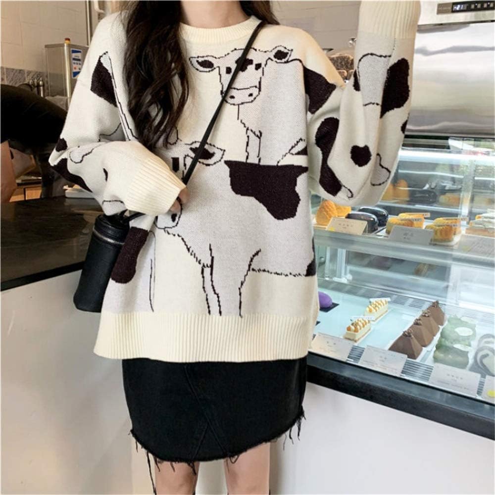 Cow print knit sweater Outlet