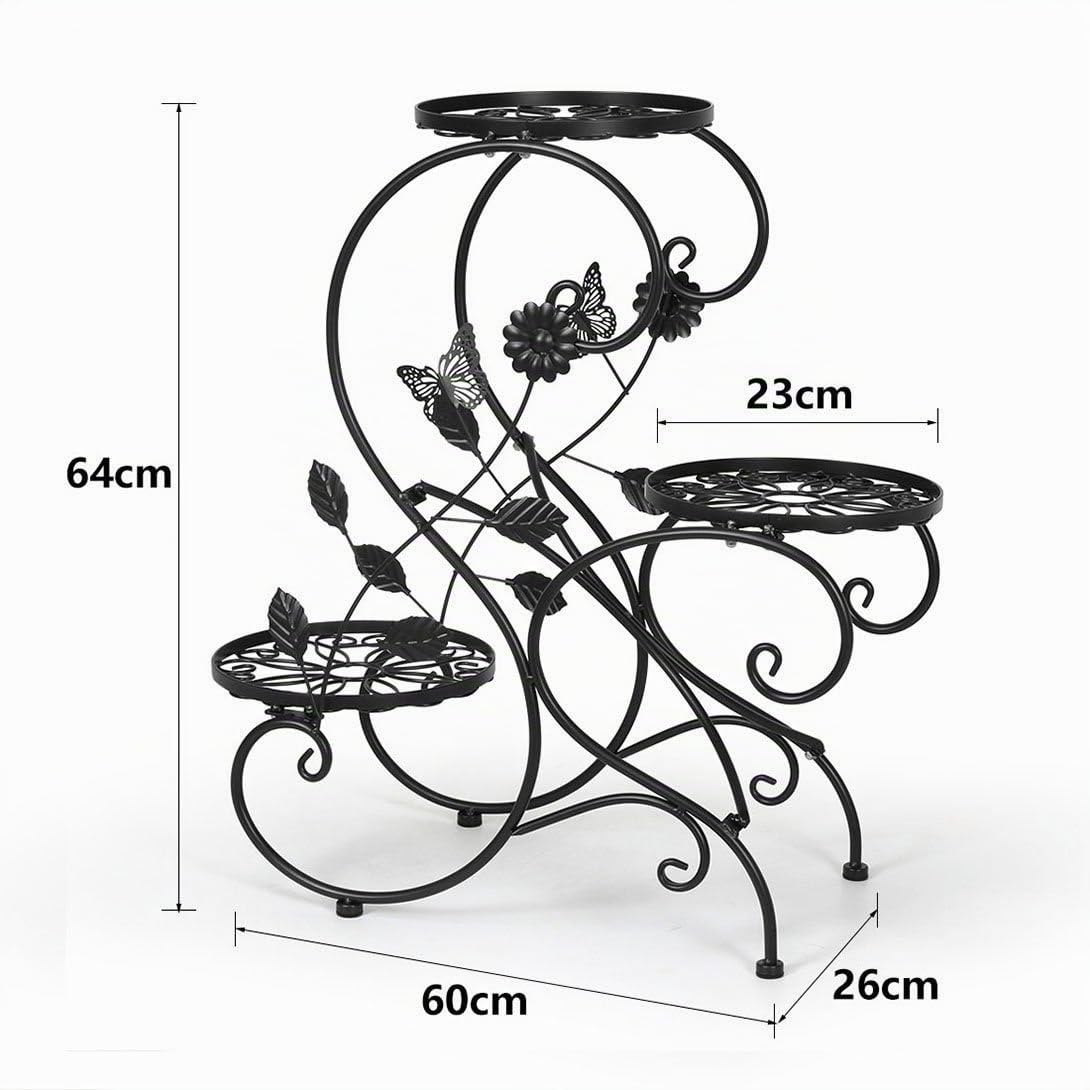 HAHAHA Portafiori S da Giardino, Portafiori Fioriera Decorativa, 3 Vasi, 60 x 26 x 64 cm, Nero, Metallo, Resistente alle Intemperie