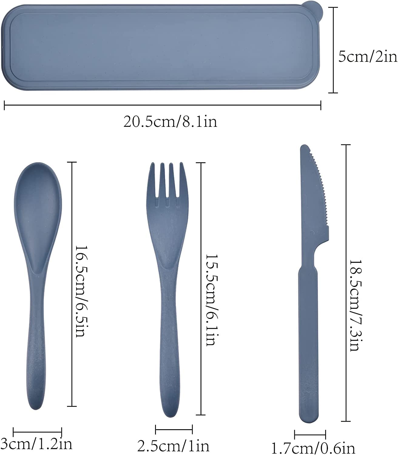 Travel Utensils with Case,1 Set Wheat Straw Utensils Sets, Portable Cutlery Spoon Knife Fork Tableware Set with Case for Adults Travel Picnic Camping Utensils (Blue)