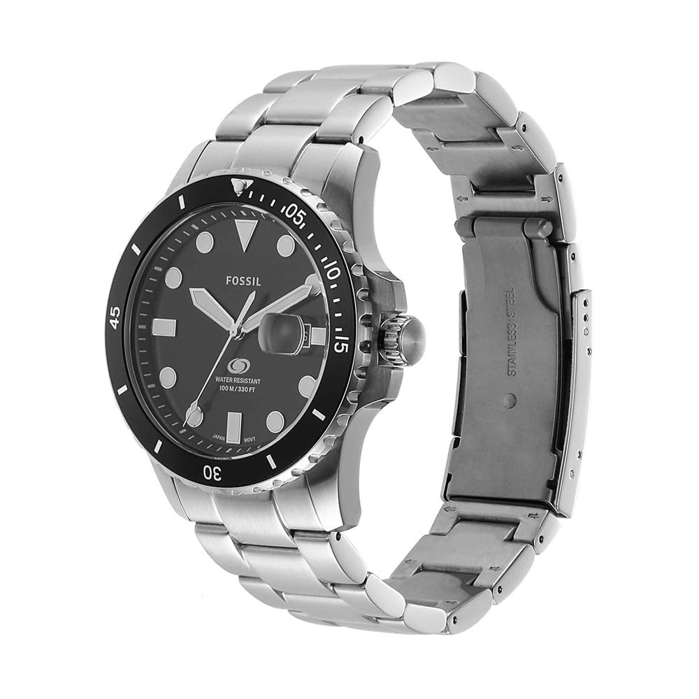 Fossil Orologio subacqueo blu da uomo, movimento al quarzo con data a tre lancette e cinturino in acciaio inossidabile o in pelle
