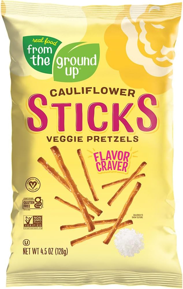 Real Food From The Ground Up Vegan Cauliflower Pretzels, Gluten Free, Non-GMO, 6 Pack (Sticks)