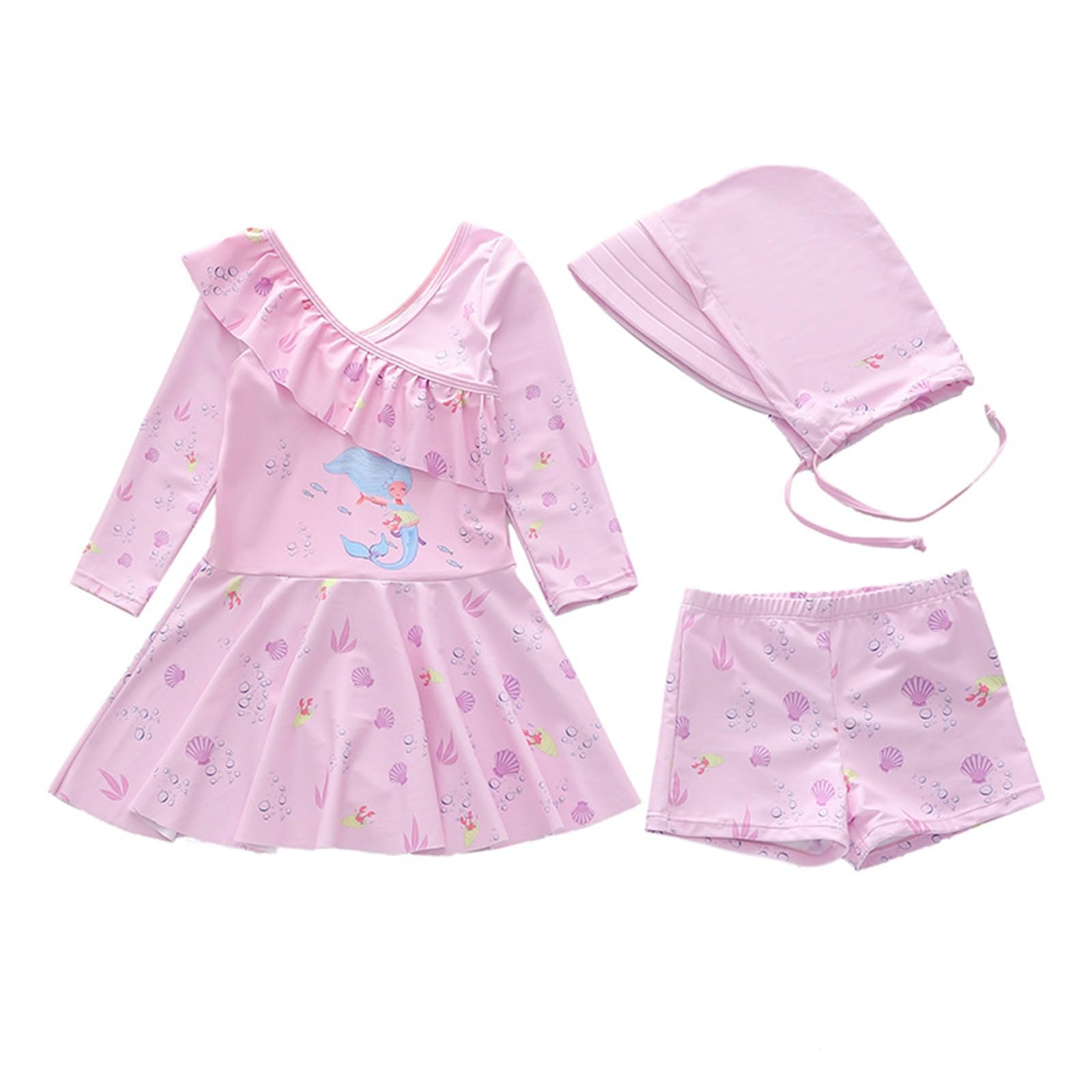 Traje de baño de verano para niños y niñas, de dos piezas, con falda y gorro de baño a juego, bonito tankini con volantes para niños mayores, adolescentes y jóvenes