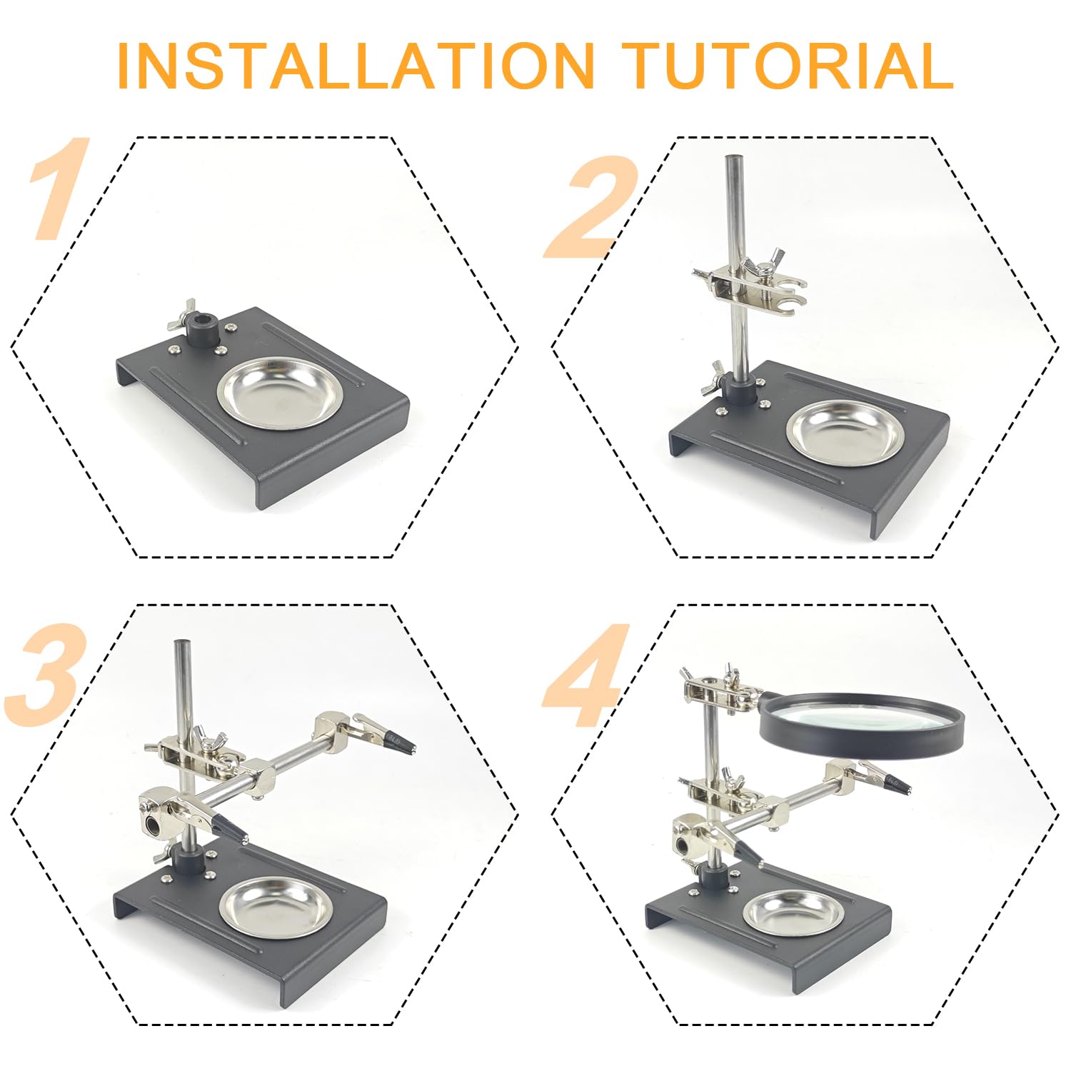 17 × 13 × 14 cm Strumento di Saldatura ad Alta Risoluzione, Supporto Regolabile, Lente D'ingrandimento 5x, Strumenti di Saldatura a Terza Mano, per la Riparazione di Prodotti Elettronici (argento)