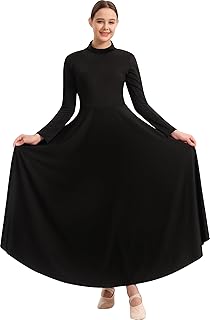 Women Praise Dance Dress High Neck Long Sleeve Dancewear Worship Liturgical Church Robe,Soft Lining - Buy now