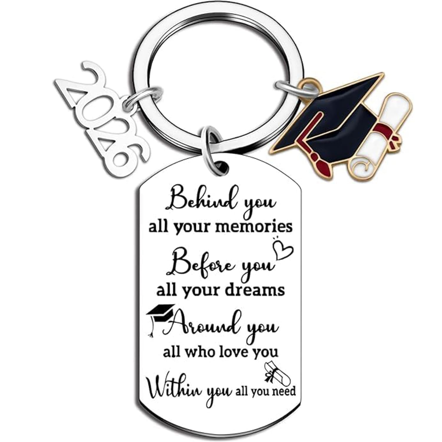 Zyssby Class of 2026 Graduation Keychain,2026 Senior Graduation Gift Keyring,Inspirational Graduate Keepsake Keychain for High School & College Graduation