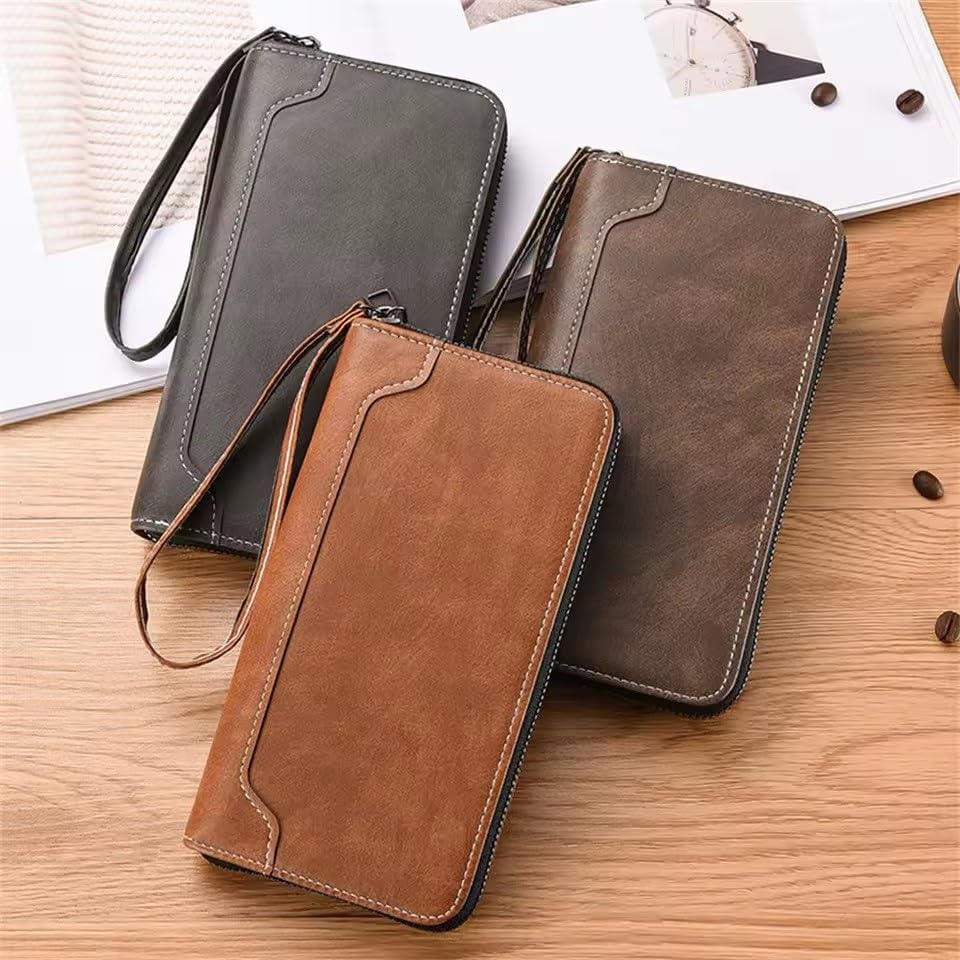 Men's PU Leather Long Wallet Large Capacity Phone Bags Multi Card Business Clutch Bags Coin Purses(Gray)3