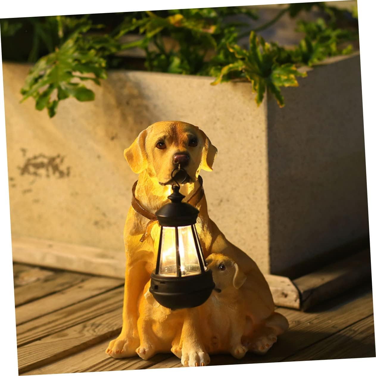 BESTonZON Solar Light Dog Statue Adorable Resin Dog Sculpture with LED Light for Garden and Outdoor Decor for Courtyard and Lawn