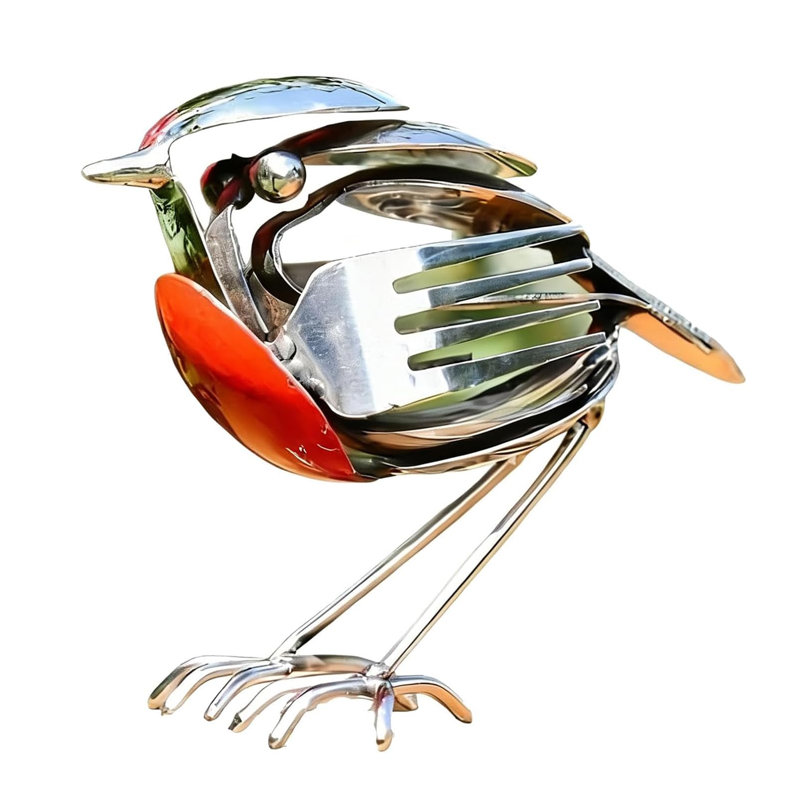 Jdkjag Silver 15Cm Metal Robin Garden Ornament, Robin Ornament, Robin Bird Scrap Metal Art Sculpture, Robin Garden Sculptures & Statues, For Garden Patio Office Desk