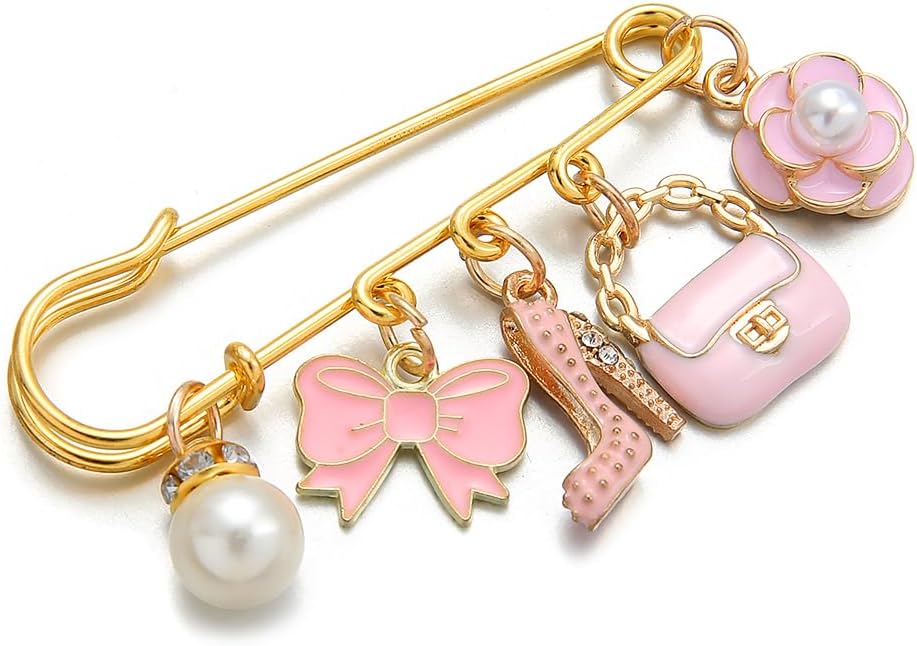 PHAETON 10PCS Elegant Retro Women Brooch Pin with Butterfly Bow, High-heel Shoes, Handbag, Flower, Pearl Pendant for Women Girls Gift