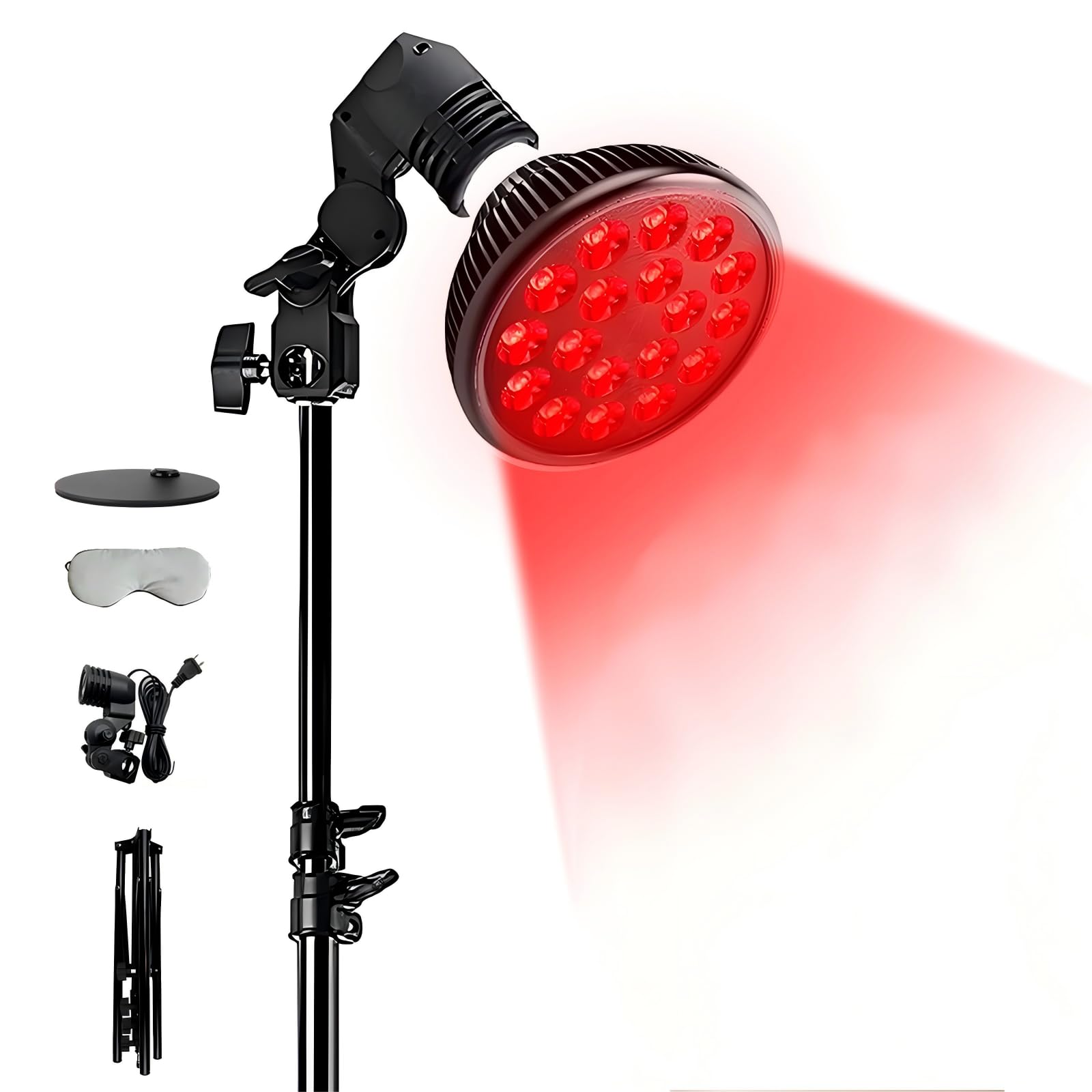 Lampe à lumière rouge avec pied, lampe infrarouge 54W 850 & 660nm, 18 LED pour thérapie par lumière rouge, chaleur profonde pour soulagement des douleurs au visage, cou et dos, efficacité et réglable