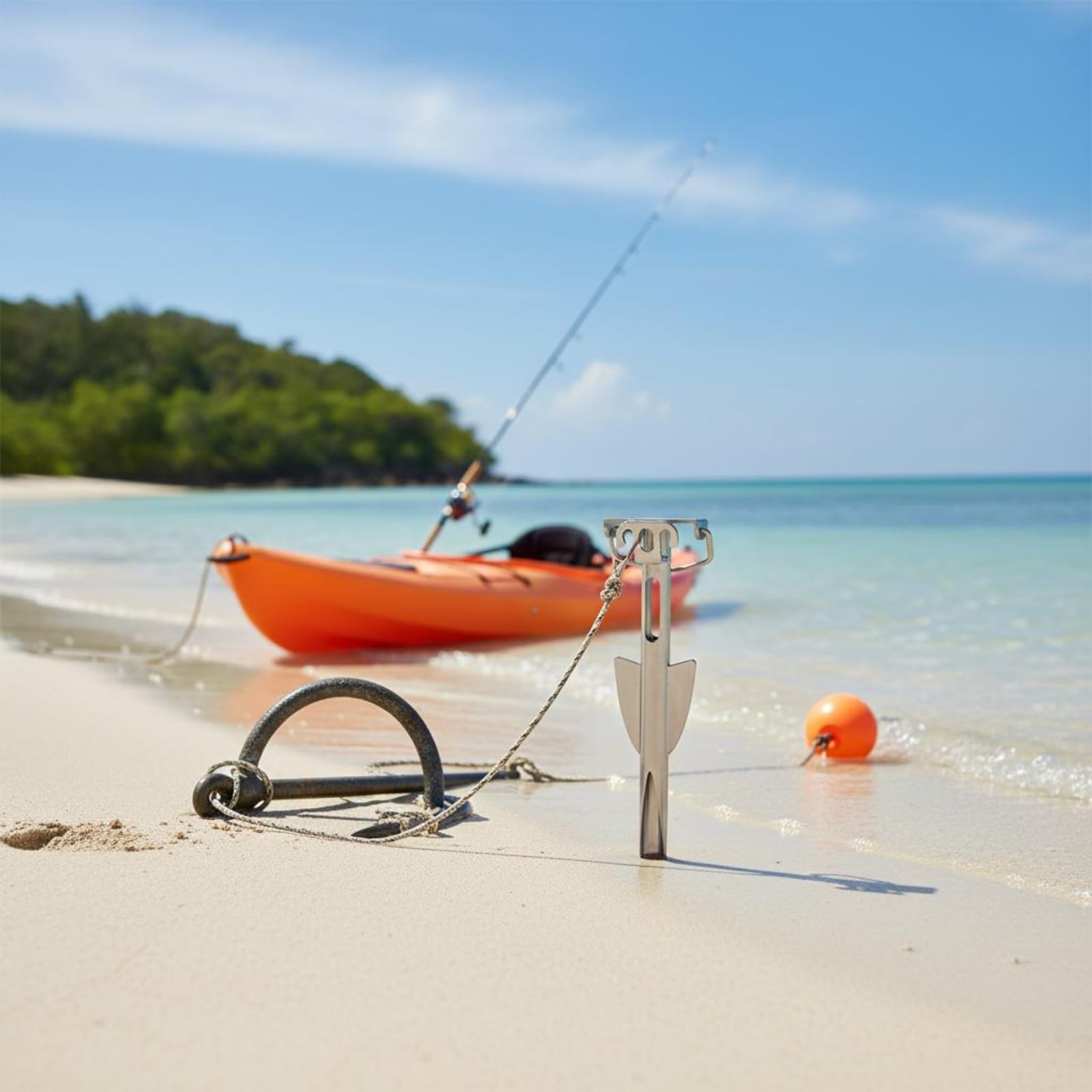 Ancora da Spiaggia Acciaio Inossidabile da Sabbia per Barca Ancoraggio Portatile Resistente Anticorrosione Adatta per, Ancora Da Spiaggia 43 11.5 4cm + Cima D Ormeggio