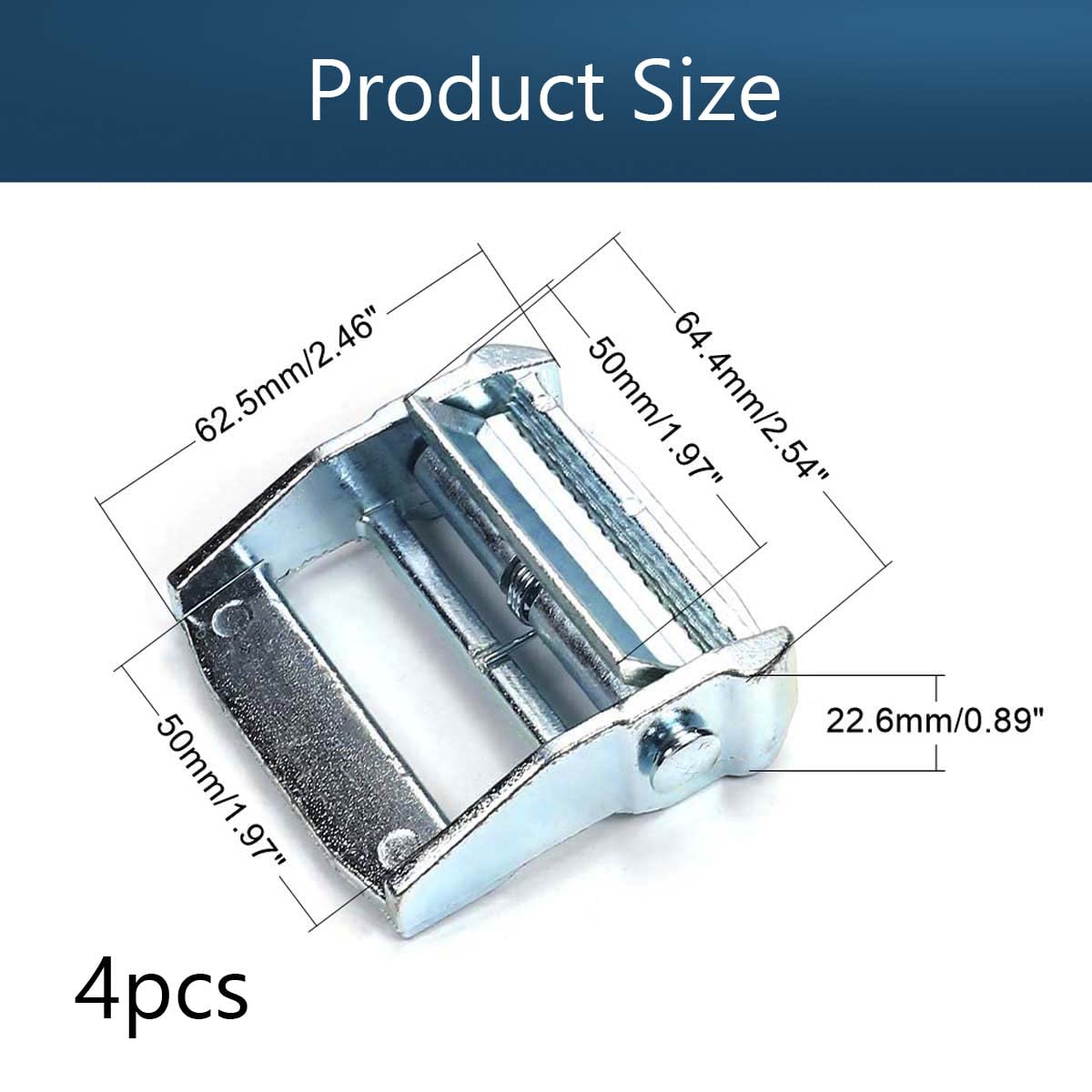 Heyiarbeit Zinc Alloy Cam Buckle Lock Silver Tone for 50mm Tie Down Strap Silver Tone 4Pcs