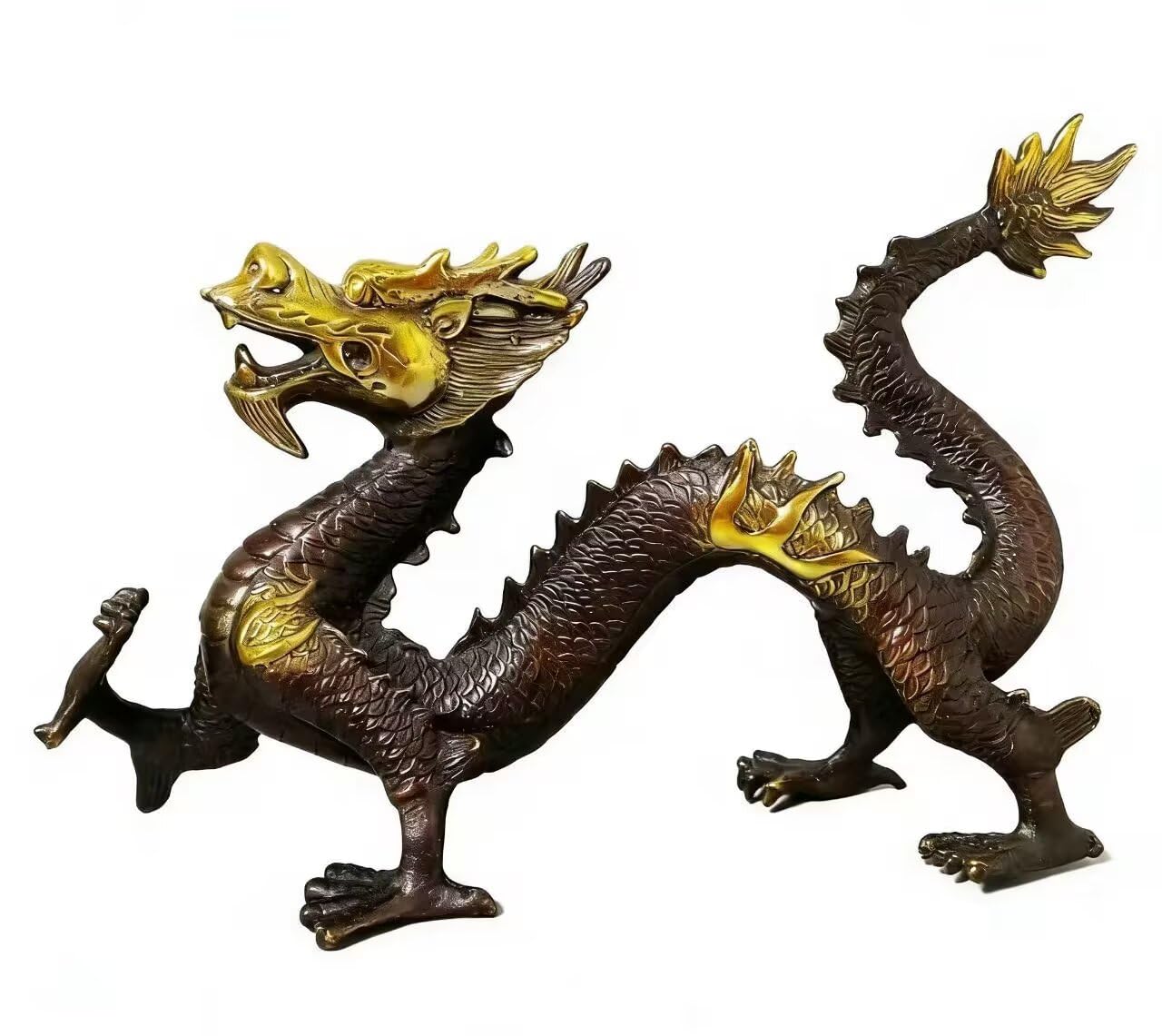 Dytartzx Pure Copper Fortune Dragon Statue, Chinese Traditional Feng Shui Dragon Sculpture for Wealth & Good Luck, Handcrafted Brass Dragon Ornament for Home Office Deco