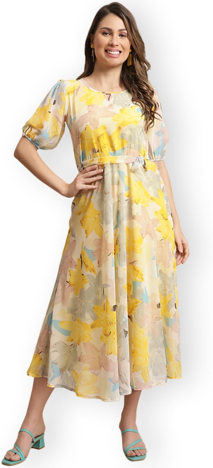 Preneum Women's Georgette Fit and Flare Maxi Dress