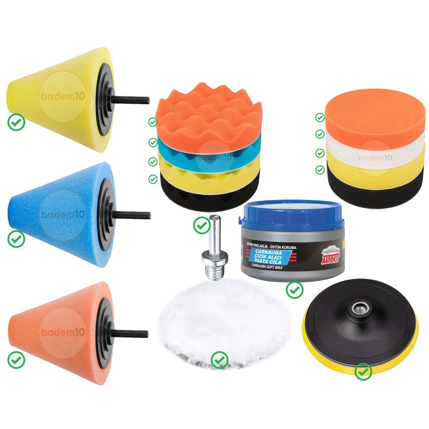 Rodex Pasta Cila Matkap Ucu Jant Oto Parlatma Polisaj Süngeri Konik Aparatı Temizlik Seti (6 PARÇA)