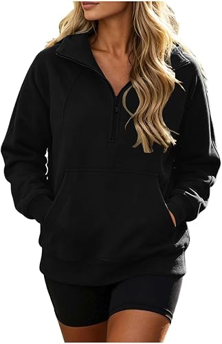 Oversized Sweatshirt For Women Lightweight Quarter Zip Pullover Loose Fit Raglan