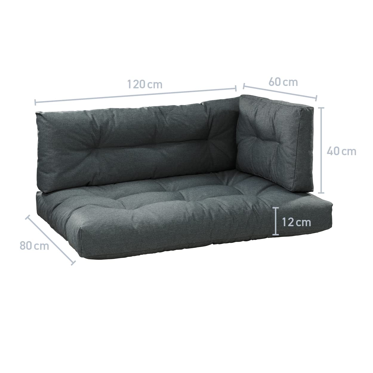 thumbnail: XDREAM Garden Set Van 3 Palletkussens - Zitkussen, Rugkussen En Armleuningen, Antraciet, 120 X 80 Cm + 120 X 40 Cm