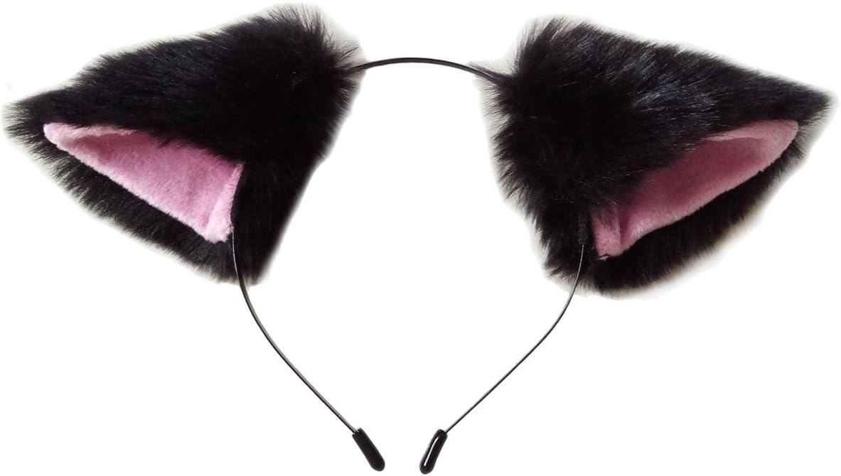 Cutegirl Cat Fox Ears Long Fur Hair Headband Anime Cosplay Party Costume, Black and Pink