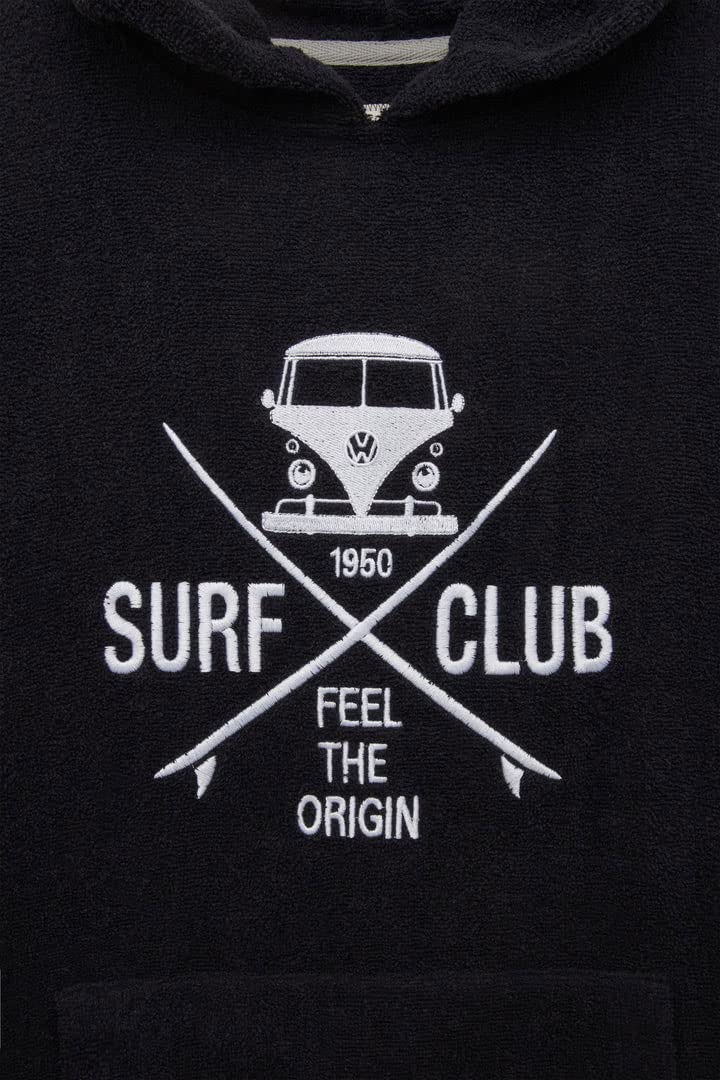 Van One Classic Cars Poncho plażowe Surf Poncho Szlafrok kąpielowy pomoc w przebieraniu dla kobiet i mężczyzn VW Bulli »SURF CLUB« czarno-białe