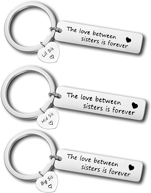 Sister Keyrings Set for 3 Sisters Gifts The Love Between Sisters is Forever Keychain for Big Sis Mid Sis Lil Sis Sister Jewelry Gift Christmas Birthday Gift for Sister Friends Friendship Teens Girls