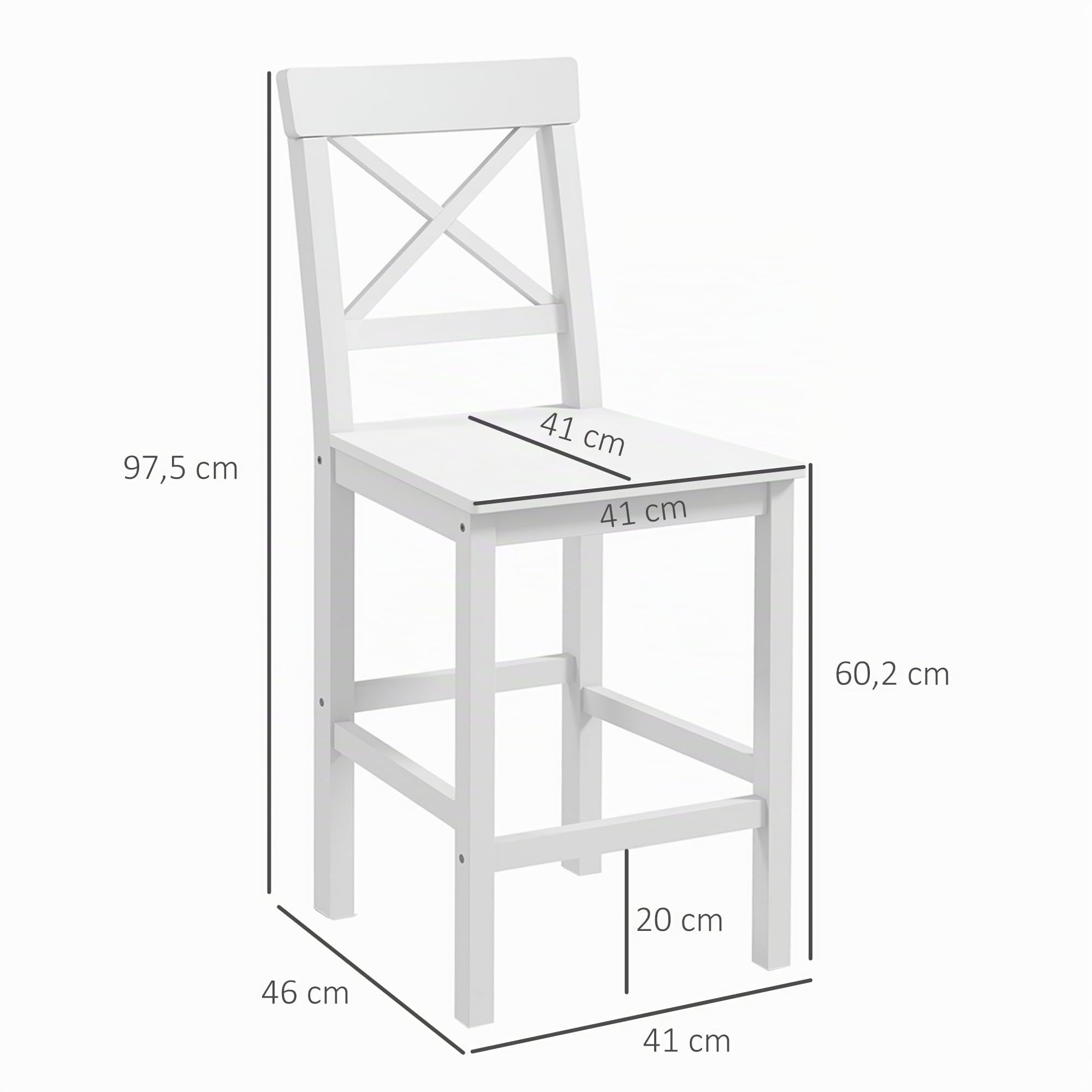 HOMCOM Lot de 2 Tabourets de Bar Assise 60,2H cm Dossier Haut Croisé Blanc