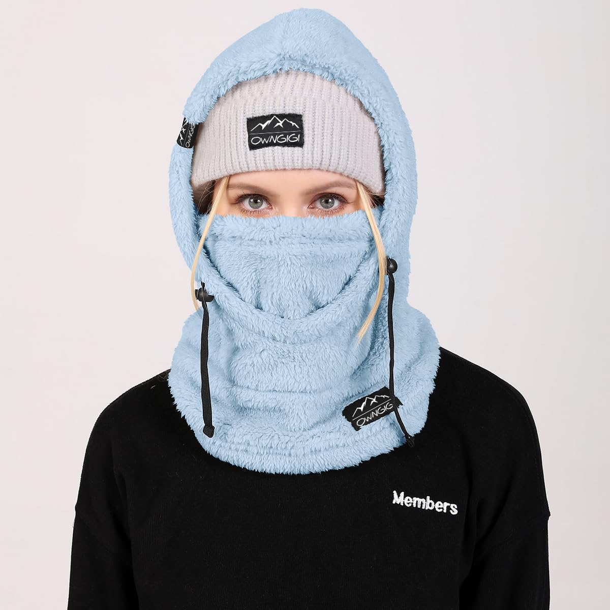 OWNGIGI Pasamontañas de invierno para hombres y mujeres, para clima frío, forro polar, resistente al viento, con capucha, bufanda, gorro, calentador de cabeza
