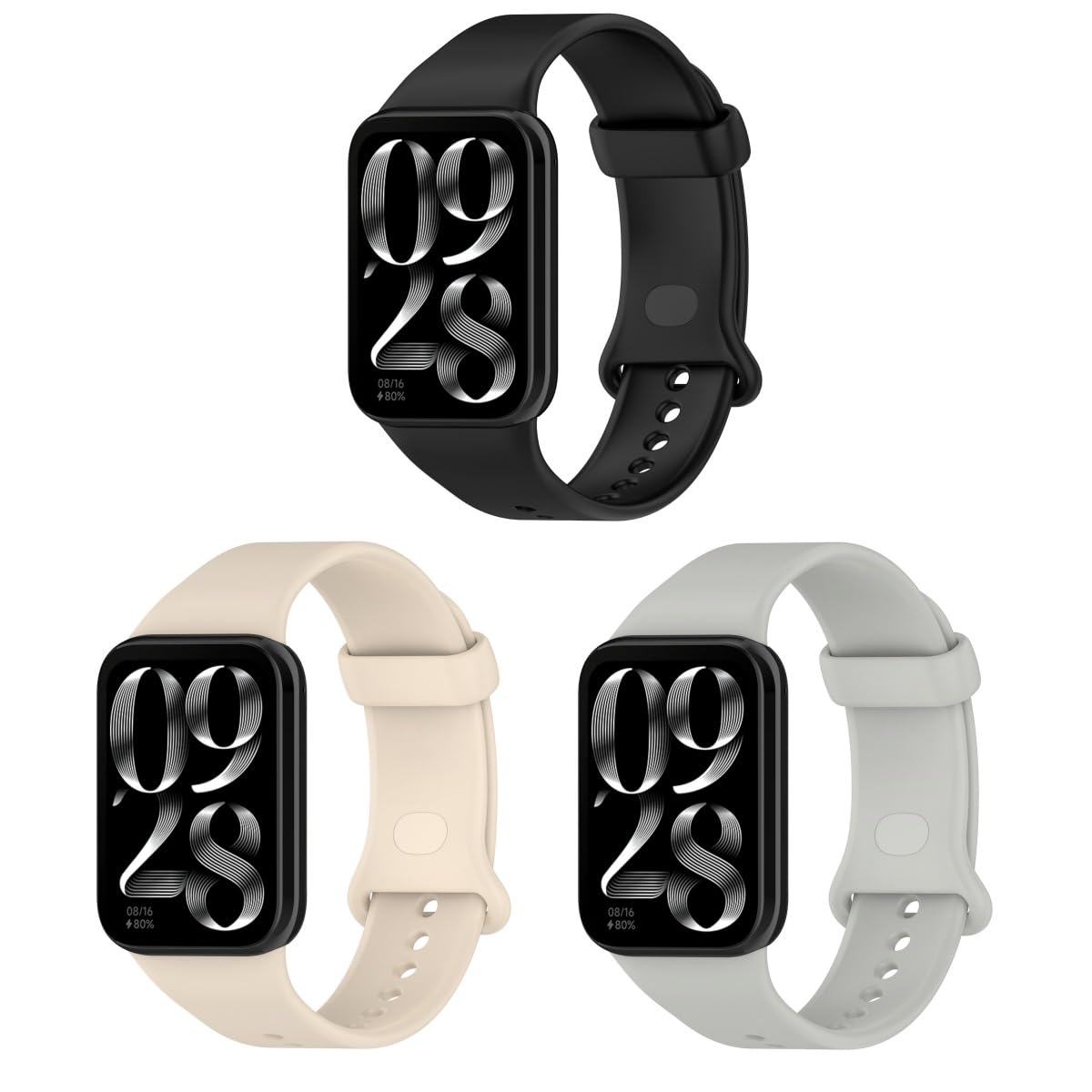 Replacement Straps Compatible with Xiaomi Smart Band 9 Pro Strap, 3 Pack Soft Silicone Sports Watch Strap Wristbands for Women Men (Black+Beige+Gray)