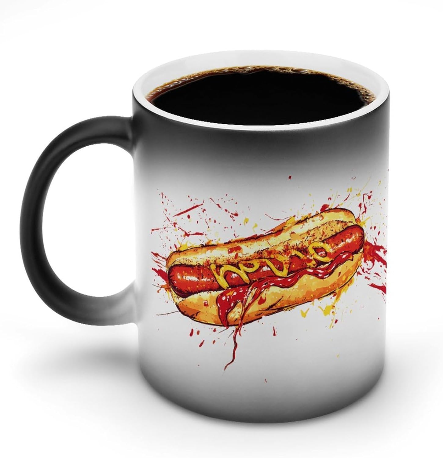Hot Dog Ketchup Mustard Color Changing Mug Heated Ceramic Cup Heat Sensitive Coffee Mug Fun Gift